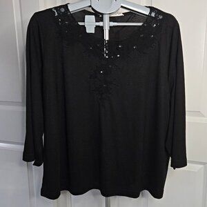 NWT Avenue Body sz 22 / 24 black lace neckline "Heavenly Soft Collection" shirt